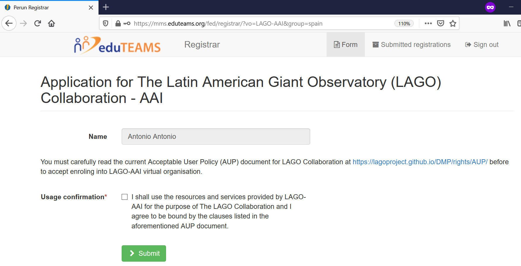 Registration LAGO 1