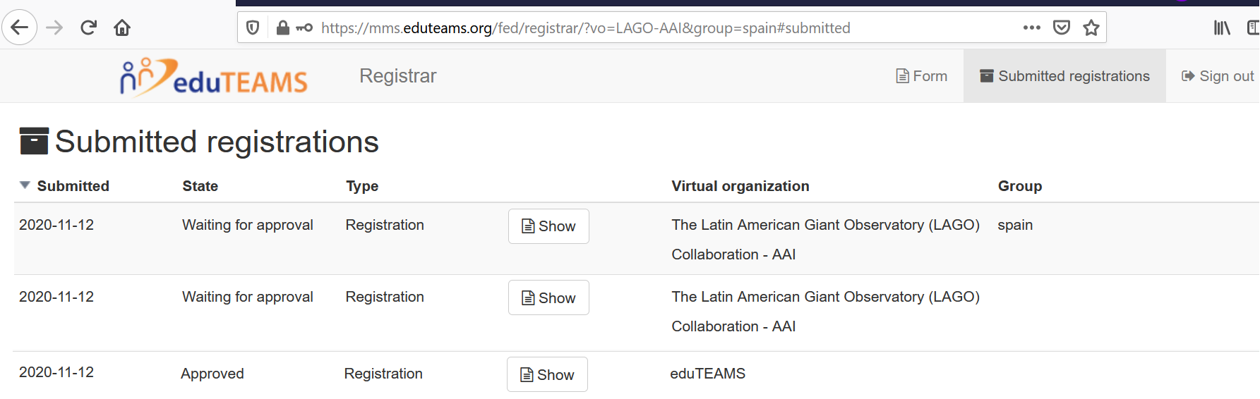 LAGO registration 3